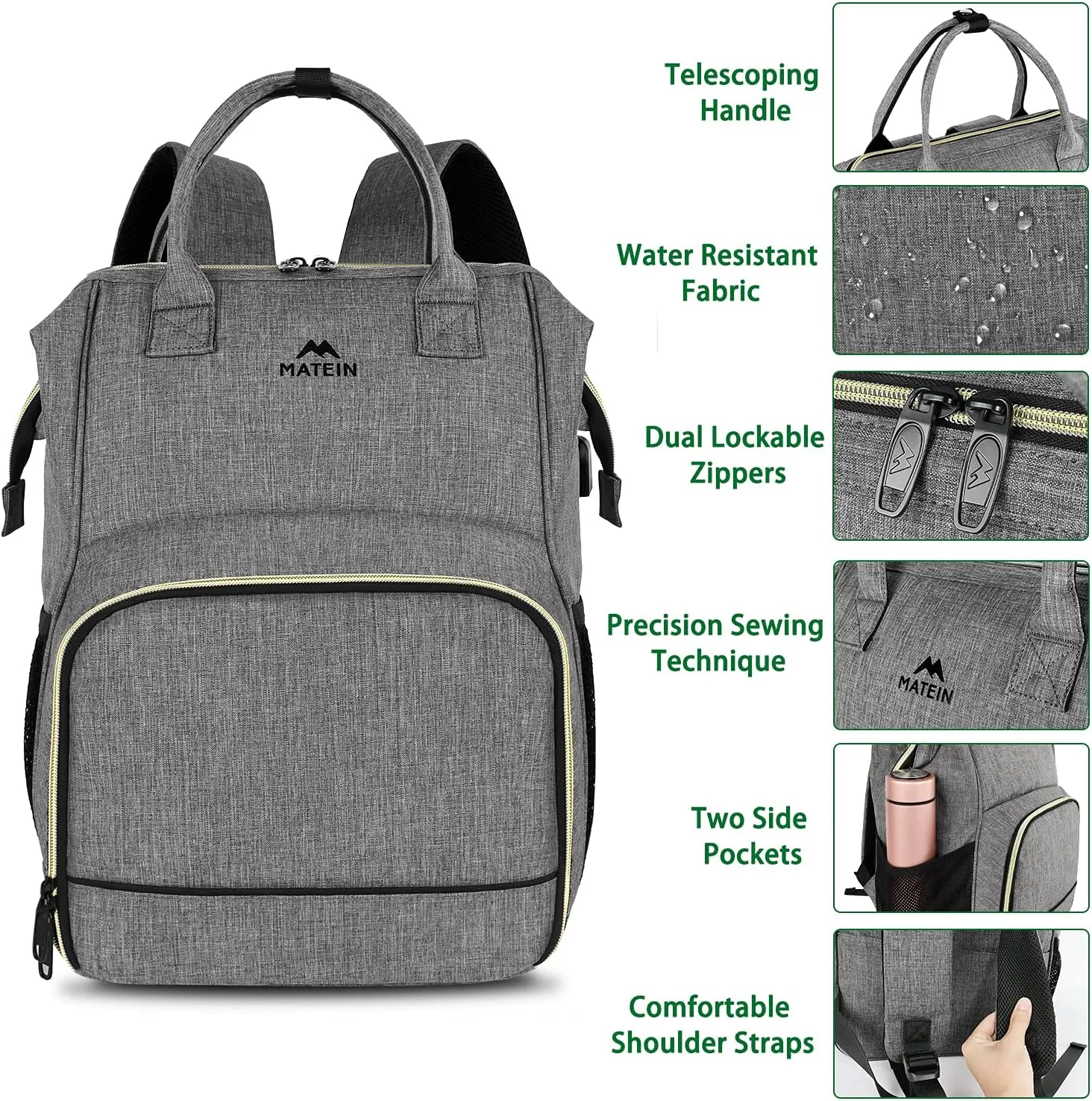 MATEIN Lunch Backpack for Men Women, 17 Inch Large Insulated Cooler Backpack with USB Charging Port, Water Resistant Lunch Box Back Pack Travel Laptop for Men Work Picnic College Nurse, Grey