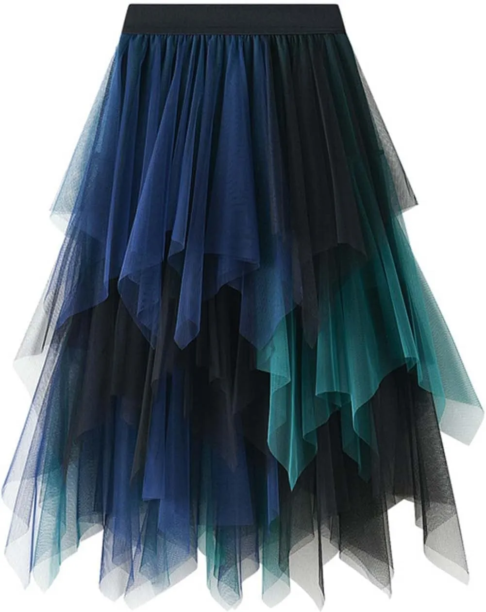 Maxi Skirt for Women Trendy Gradient Sheer Mesh Multi Layer Pleated Lightweight Summer Midi Skirts for Vacation Streetwear