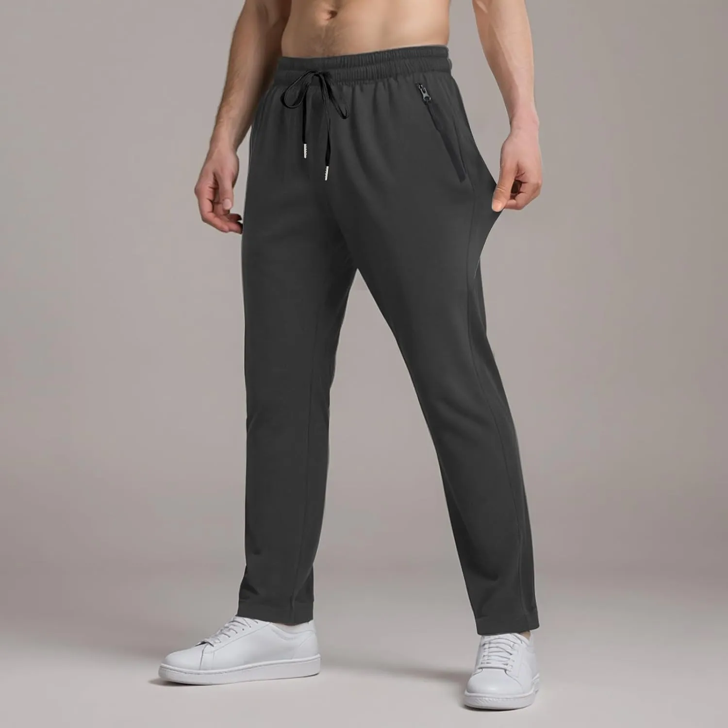 Men Baggy Ice Silk Pants Active Breathable Ultra Stretch Icedactive Pants Quick Dry Comfy Trousers with Black Zipper
