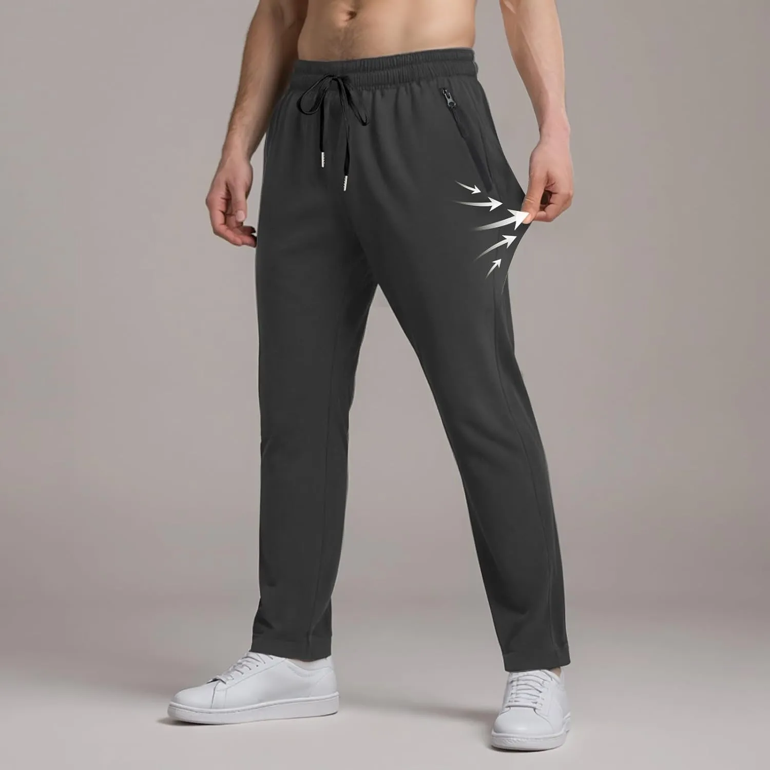 Men Baggy Ice Silk Pants Active Breathable Ultra Stretch Icedactive Pants Quick Dry Comfy Trousers with Black Zipper