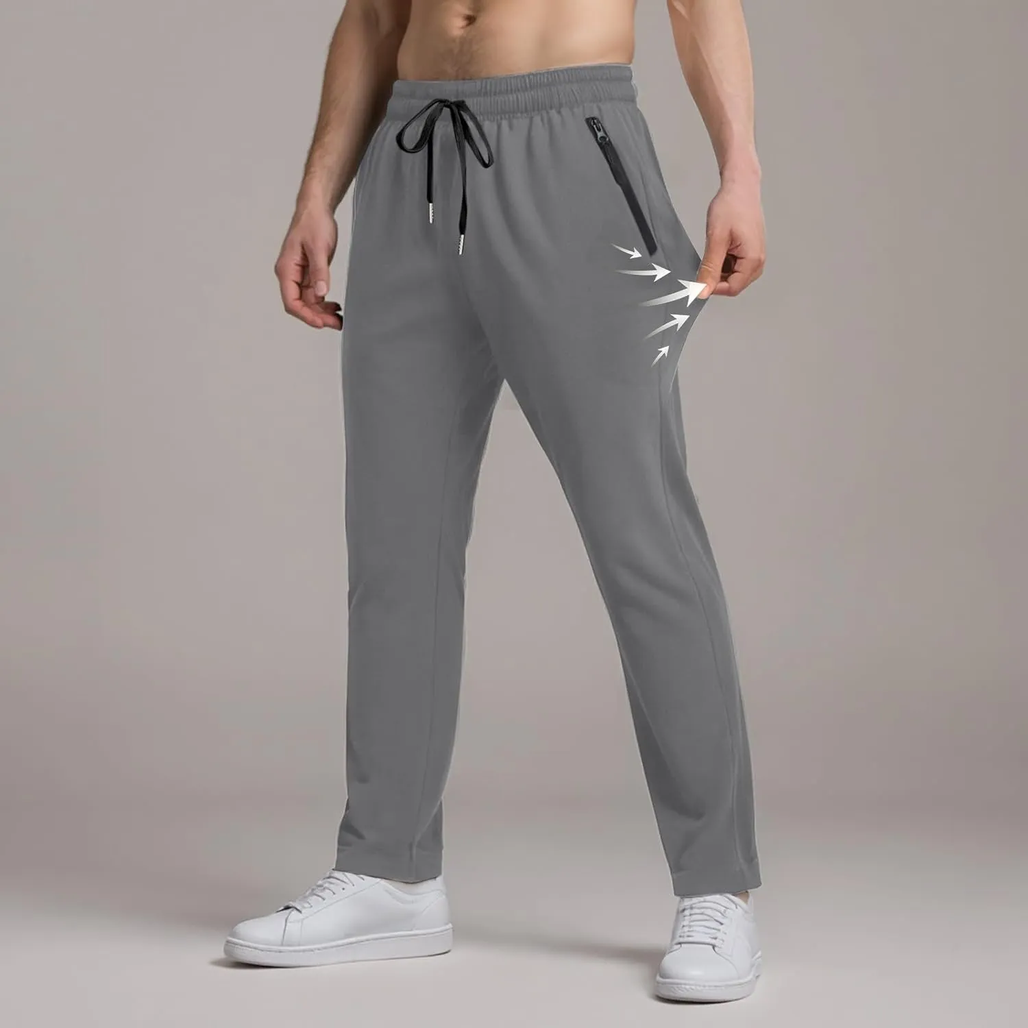 Men Baggy Ice Silk Pants Active Breathable Ultra Stretch Icedactive Pants Quick Dry Comfy Trousers with Black Zipper
