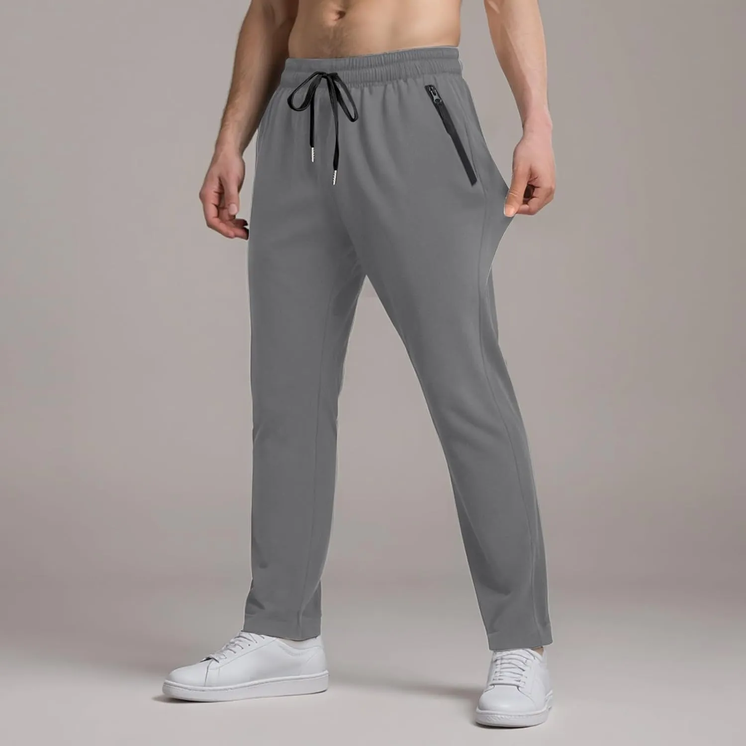 Men Baggy Ice Silk Pants Active Breathable Ultra Stretch Icedactive Pants Quick Dry Comfy Trousers with Black Zipper