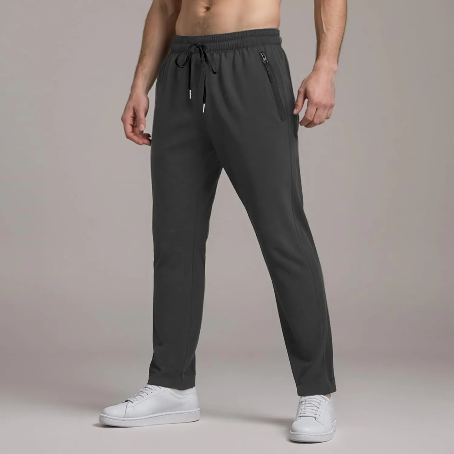 Men Baggy Ice Silk Pants Active Breathable Ultra Stretch Icedactive Pants Quick Dry Comfy Trousers with Black Zipper