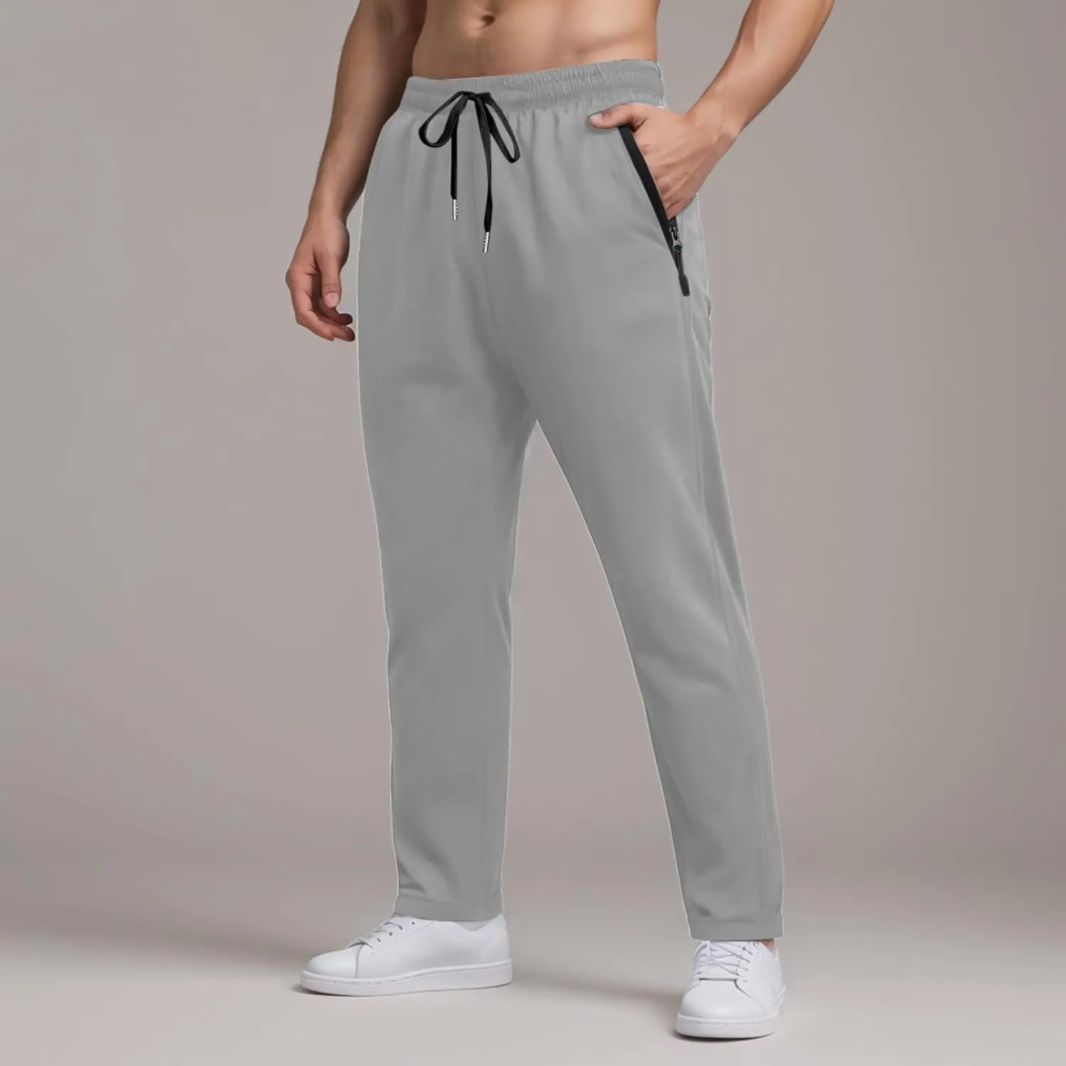Men Baggy Ice Silk Pants Active Breathable Ultra Stretch Icedactive Pants Quick Dry Comfy Trousers with Black Zipper