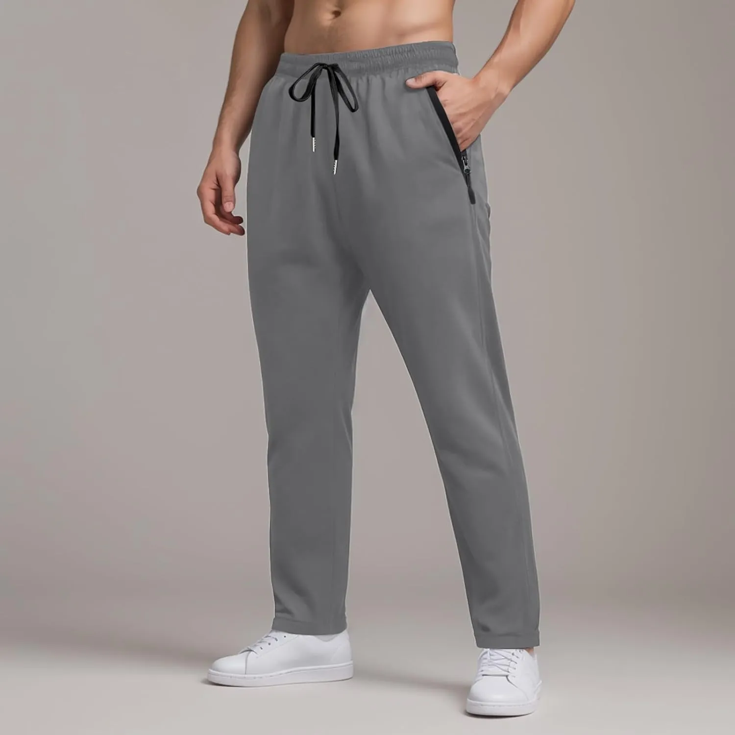 Men Baggy Ice Silk Pants Active Breathable Ultra Stretch Icedactive Pants Quick Dry Comfy Trousers with Black Zipper