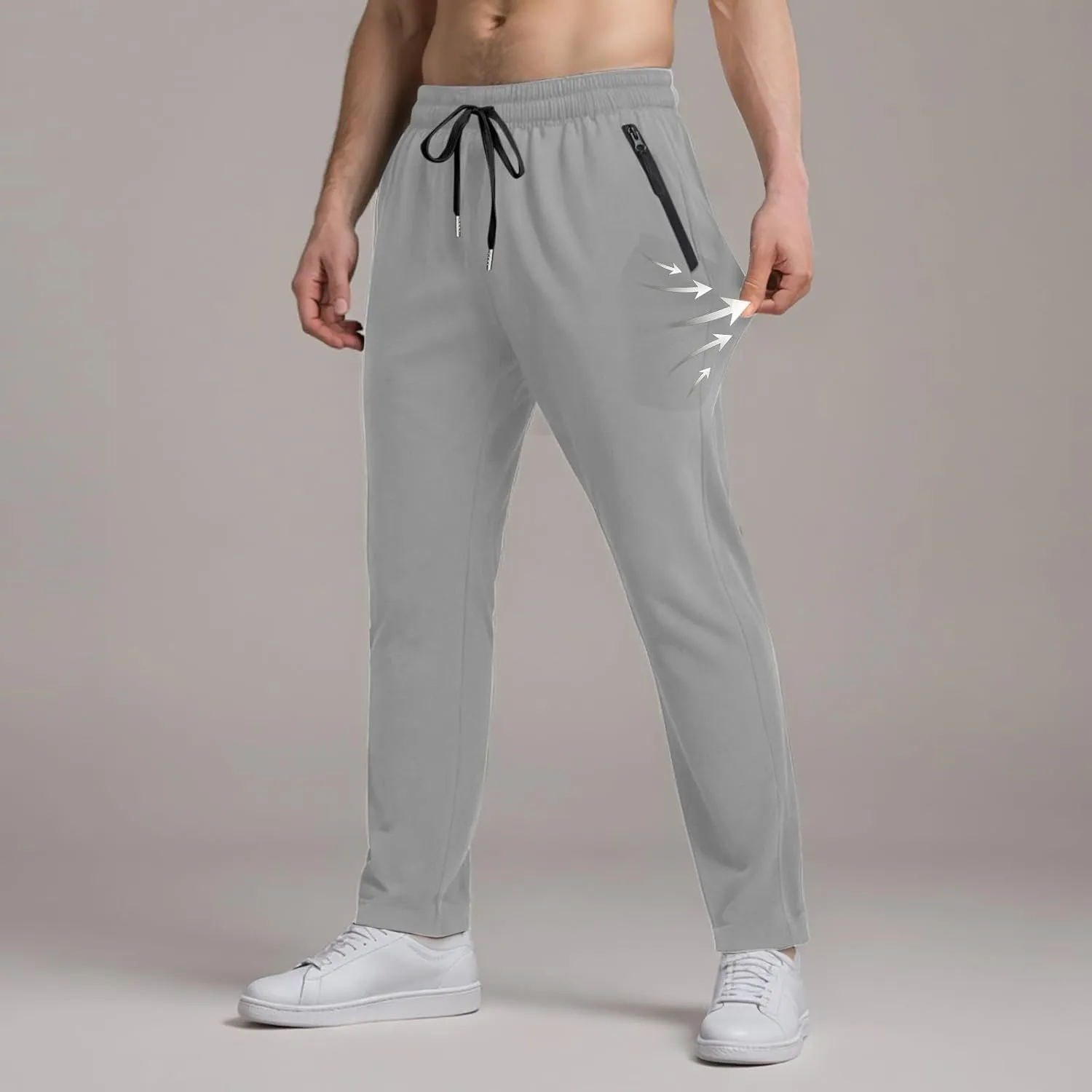 Men Baggy Ice Silk Pants Active Breathable Ultra Stretch Icedactive Pants Quick Dry Comfy Trousers with Black Zipper