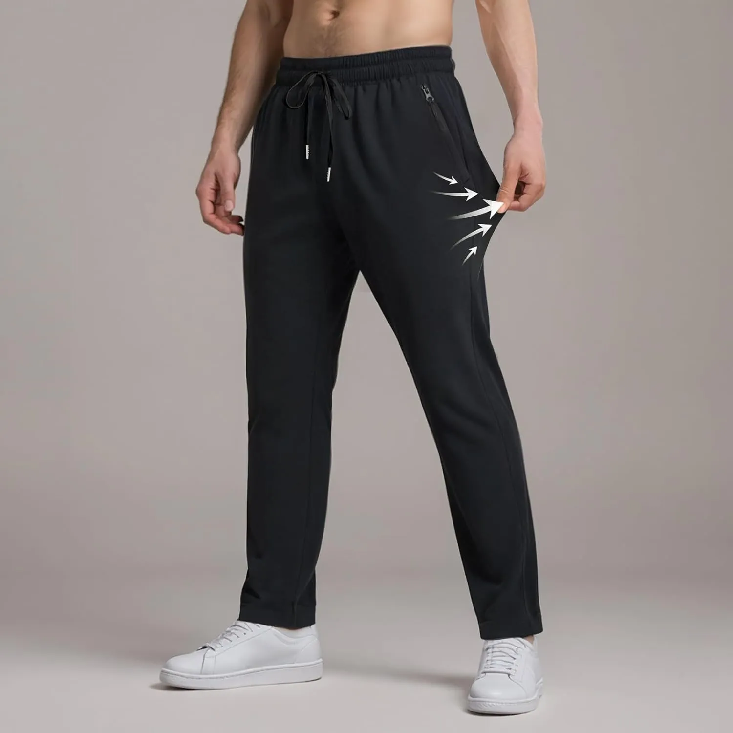 Men Baggy Ice Silk Pants Active Breathable Ultra Stretch Icedactive Pants Quick Dry Comfy Trousers with Black Zipper
