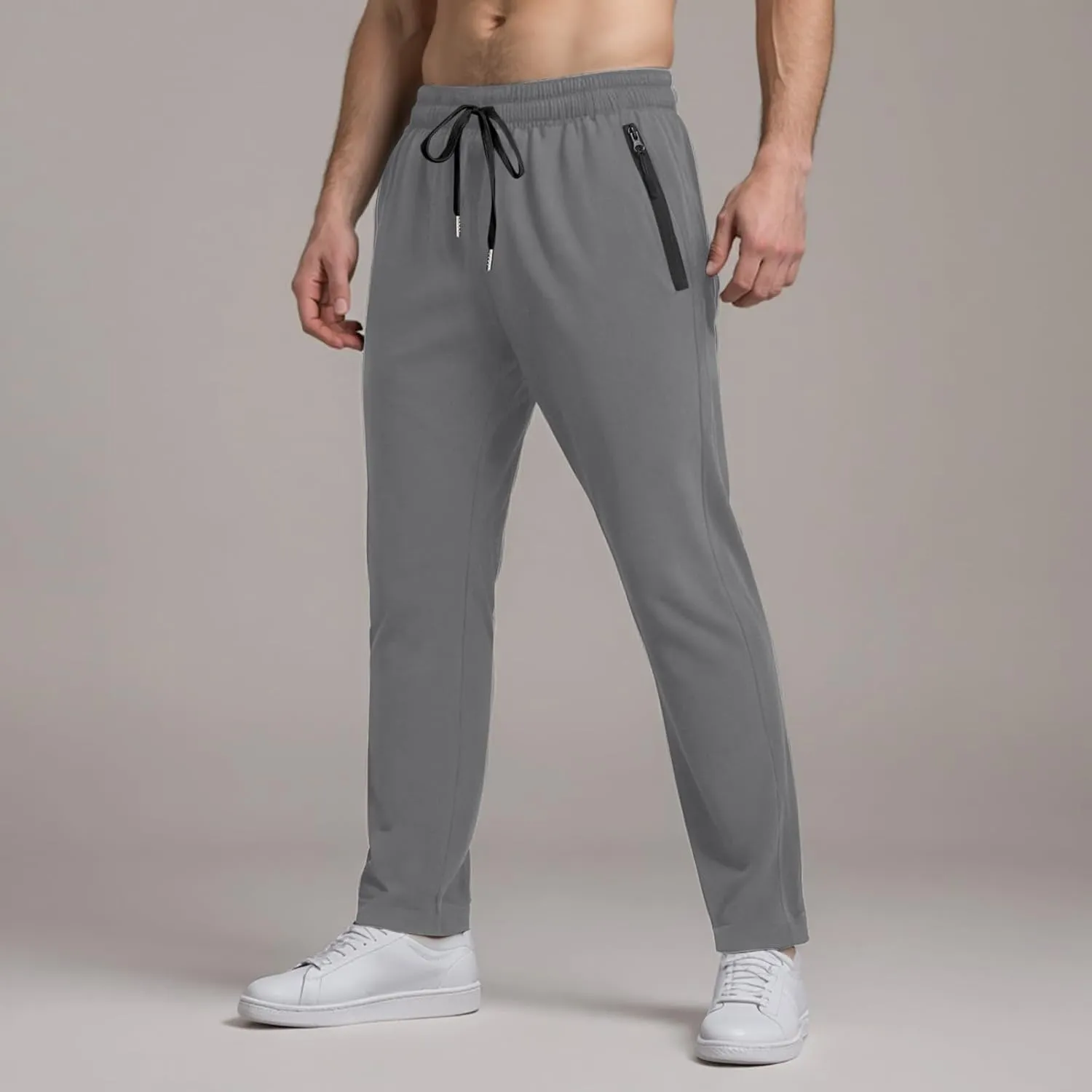 Men Baggy Ice Silk Pants Active Breathable Ultra Stretch Icedactive Pants Quick Dry Comfy Trousers with Black Zipper