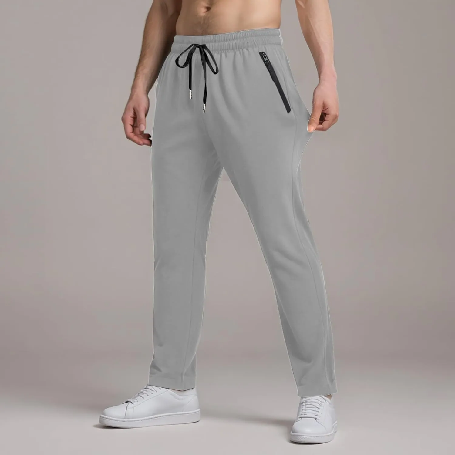 Men Baggy Ice Silk Pants Active Breathable Ultra Stretch Icedactive Pants Quick Dry Comfy Trousers with Black Zipper