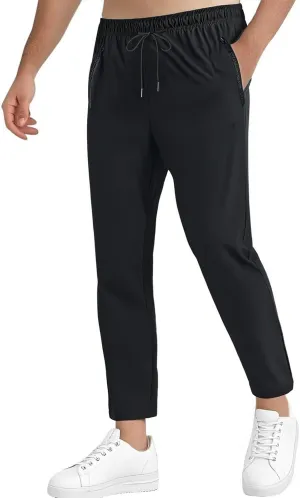 Men Baggy Iced Active Pants Ultra Stretch Breathable Ice Silk Pants Quick Drying Travel Trousers with Zipper Pockets