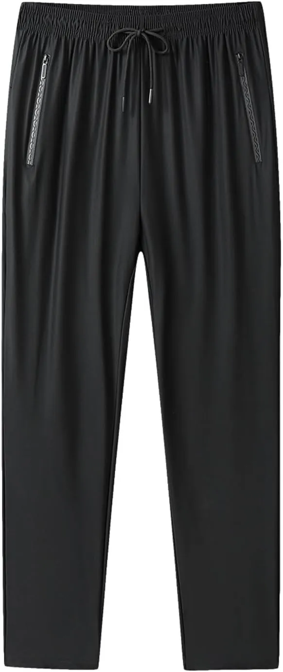 Men Baggy Iced Active Pants Ultra Stretch Breathable Ice Silk Pants Quick Drying Travel Trousers with Zipper Pockets