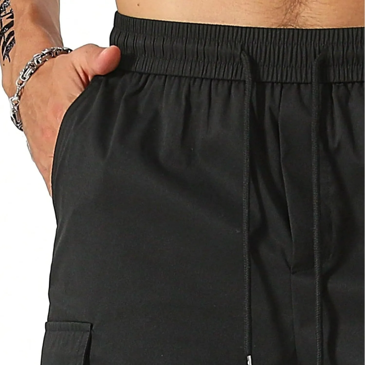 Men Cargo Shorts Relaxed Fit Stretch Straight Leg Athletic Shorts Drawstring Casual Elastic Waist Beach Hiking Camping Pants