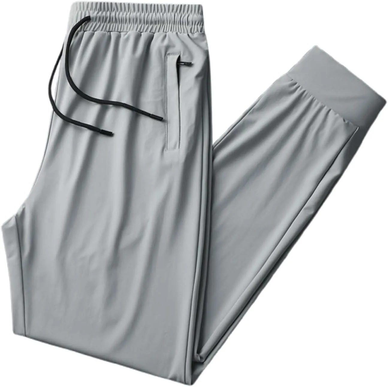Men Cinch Bottom Ice Silk Pants Quick Dry Breathable Active Sports Pants Comfy Stretch Trousers with Zipper Pockets