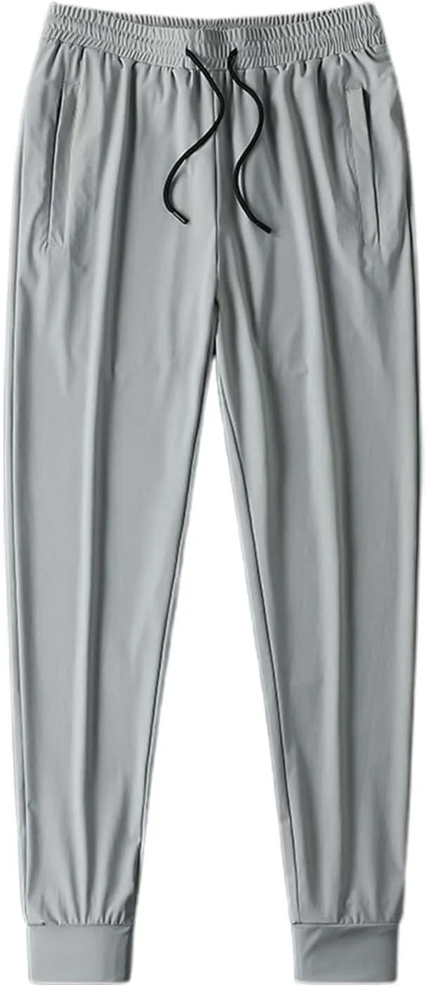Men Cinch Bottom Ice Silk Pants Quick Dry Breathable Active Sports Pants Comfy Stretch Trousers with Zipper Pockets