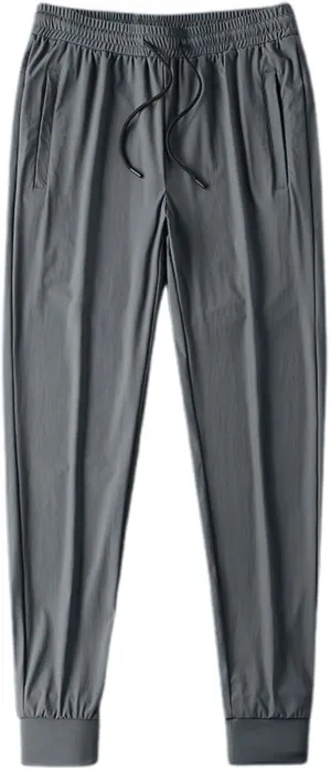 Men Cinch Bottom Ice Silk Pants Quick Dry Breathable Active Sports Pants Comfy Stretch Trousers with Zipper Pockets