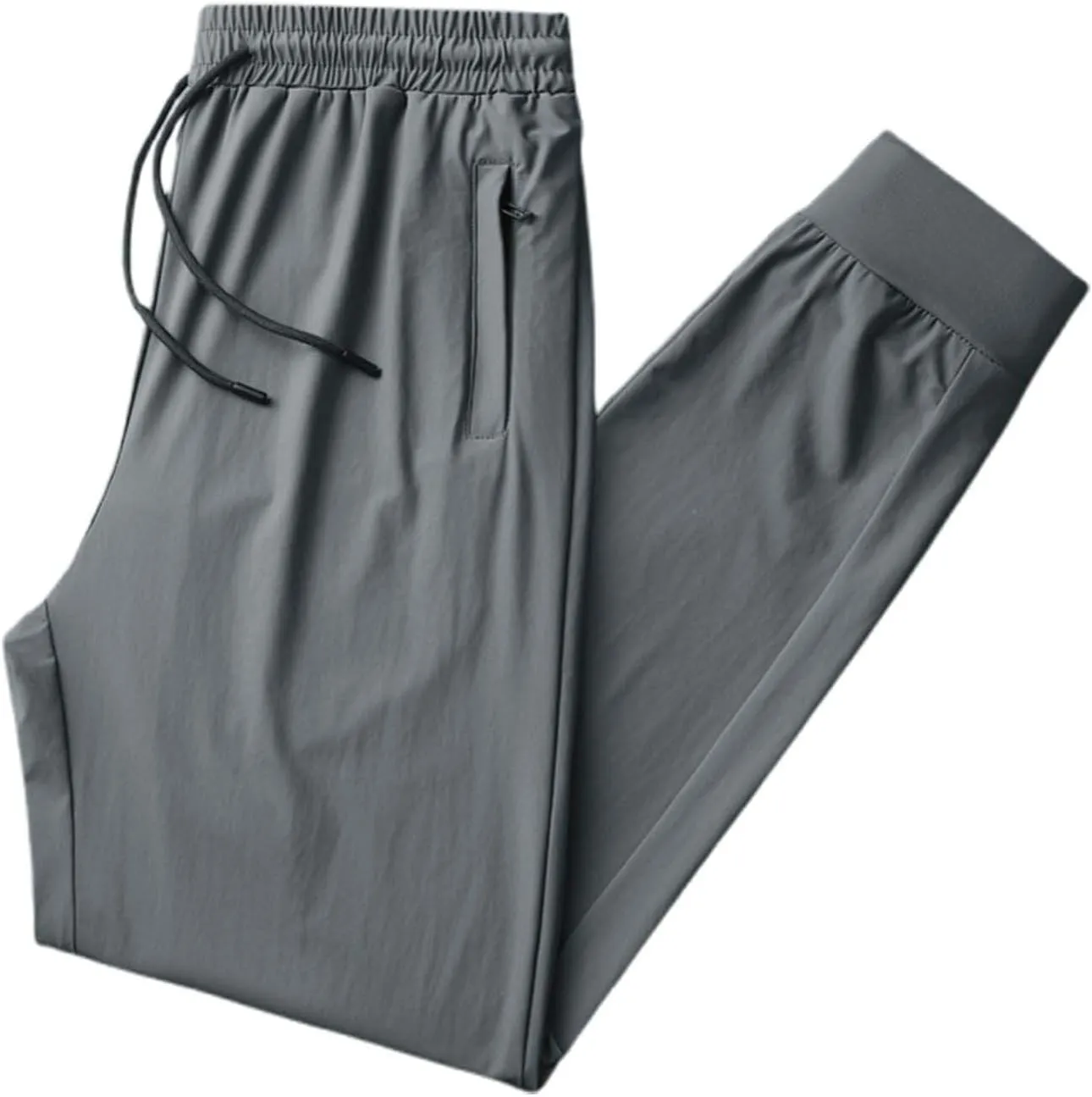 Men Cinch Bottom Ice Silk Pants Quick Dry Breathable Active Sports Pants Comfy Stretch Trousers with Zipper Pockets