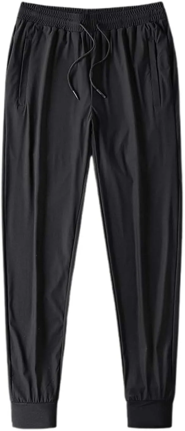 Men Cinch Bottom Ice Silk Pants Quick Dry Breathable Active Sports Pants Comfy Stretch Trousers with Zipper Pockets