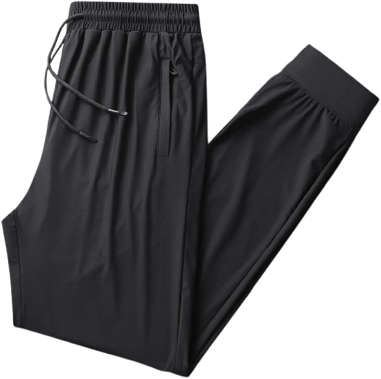 Men Cinch Bottom Ice Silk Pants Quick Dry Breathable Active Sports Pants Comfy Stretch Trousers with Zipper Pockets