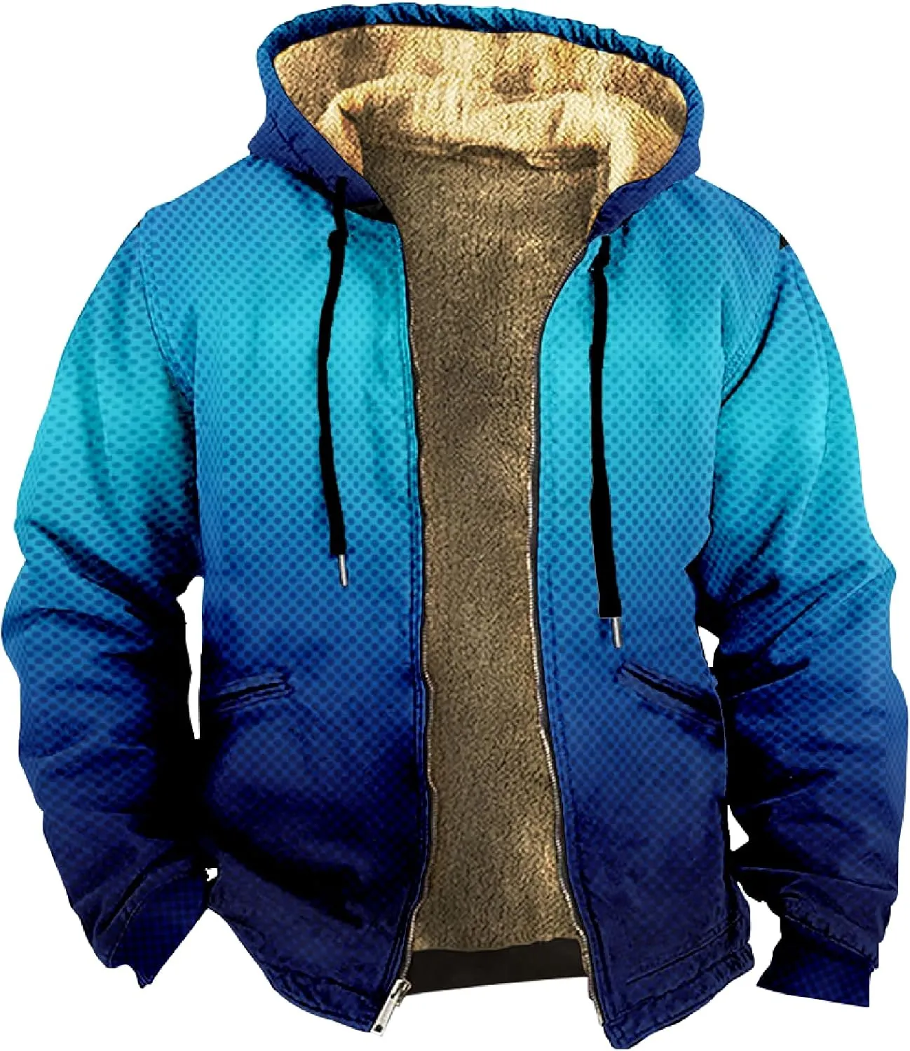 Men Coats Winter Sherpa Fleece Lined Long Sleeve Jackets Vintage Print Zipper Coats Comfy Dressy Hoodies