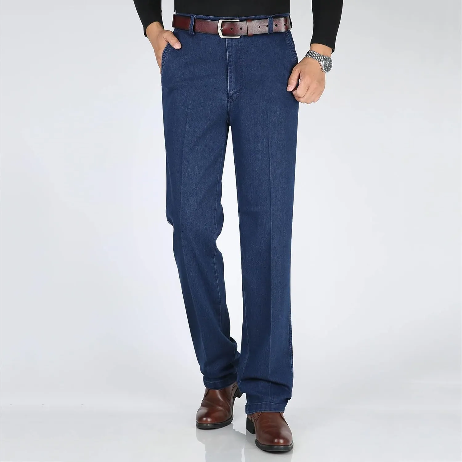 Men High Waist Straight Fit Jeans High Waist Straight Fit Stretch Denim Men Relaxed Fit Pants