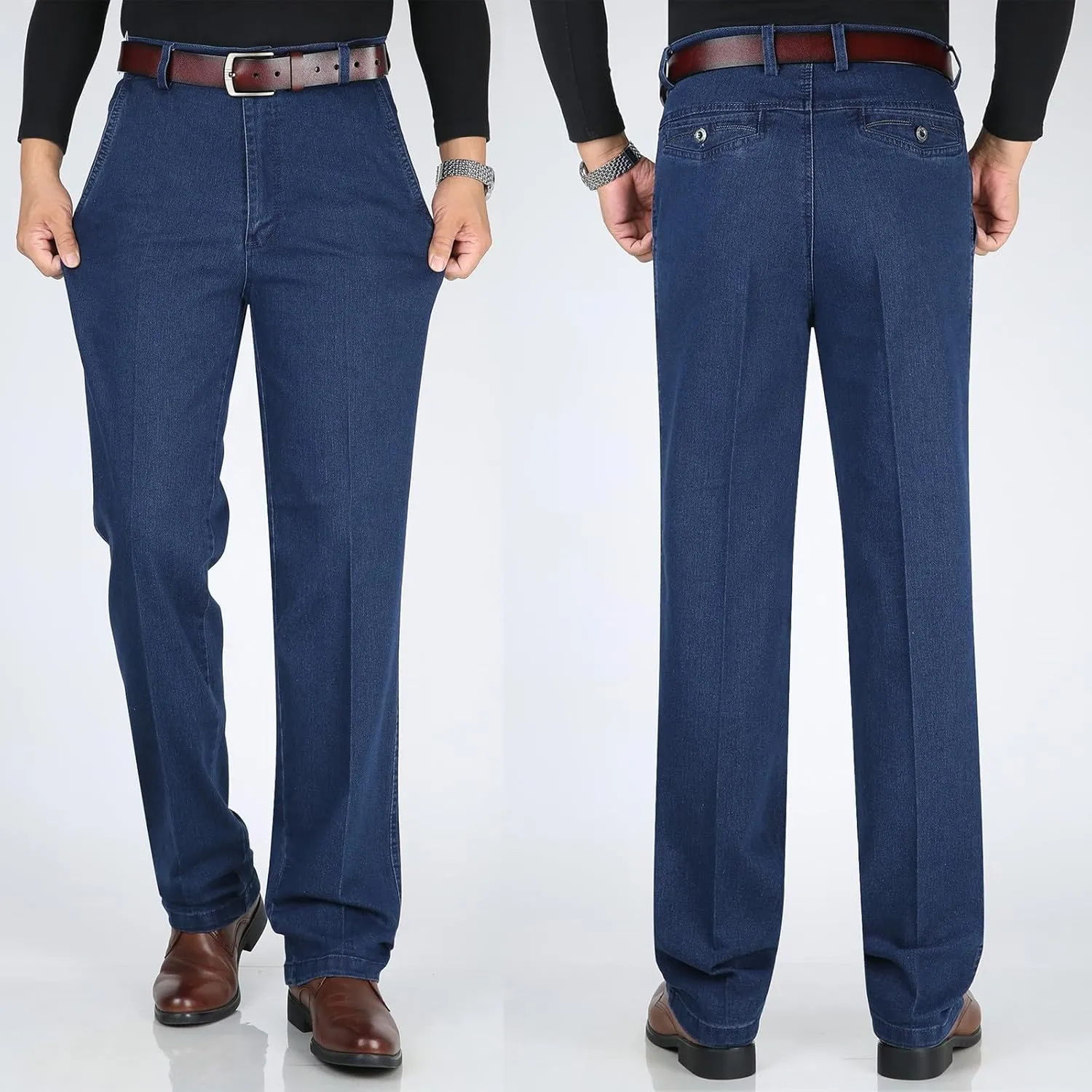 Men High Waist Straight Fit Jeans High Waist Straight Fit Stretch Denim Men Relaxed Fit Pants