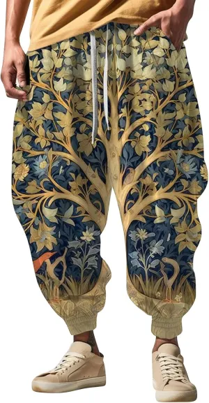 Men Hippie Harem Pants Men's Autumn Fun Print Fashion Street Feel Casual Sweatpants Cotton Drawstring Cargo Pants
