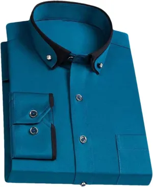 Men Long Sleeve Solid Color Causal Formal Shirt Men's Business Dress Shirts Plus Size