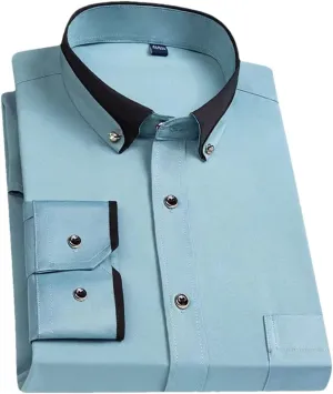 Men Long Sleeve Solid Color Causal Formal Shirt Men's Business Dress Shirts Plus Size