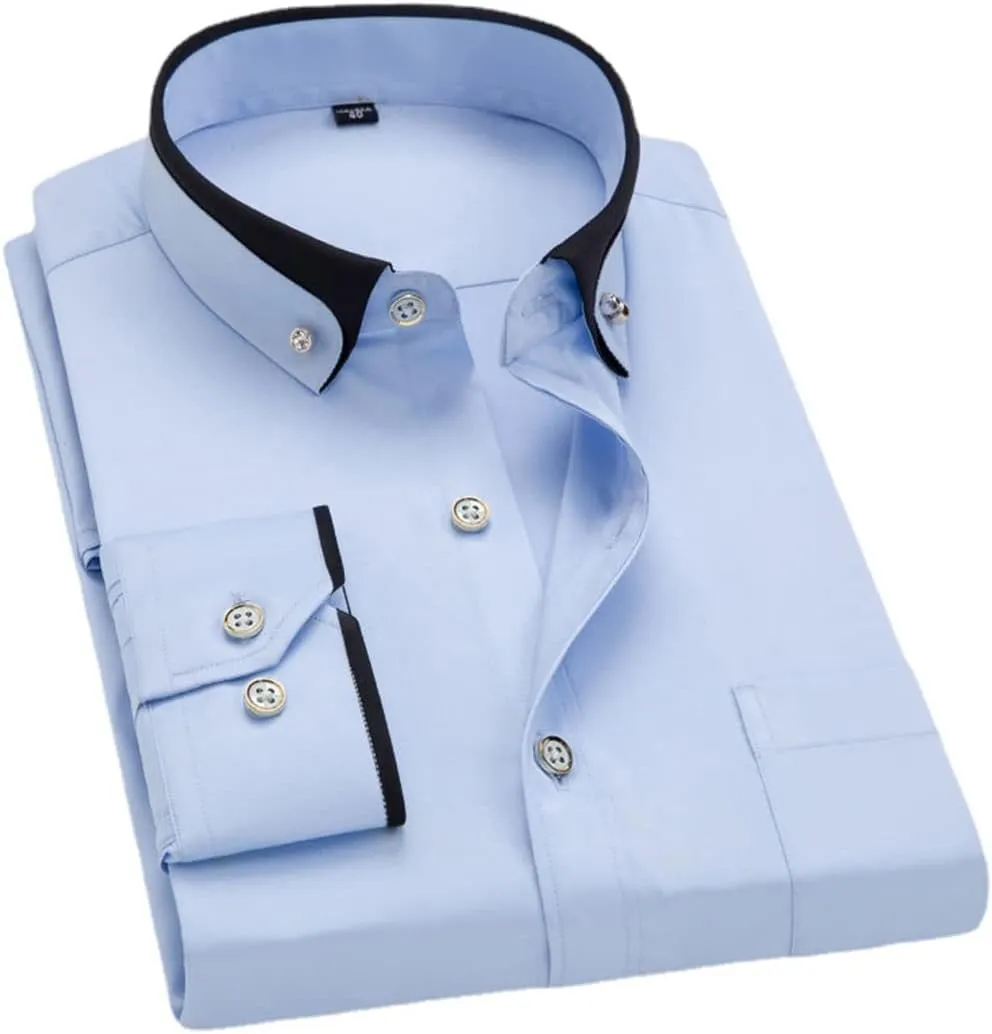 Men Long Sleeve Solid Color Causal Formal Shirt Men's Business Dress Shirts Plus Size