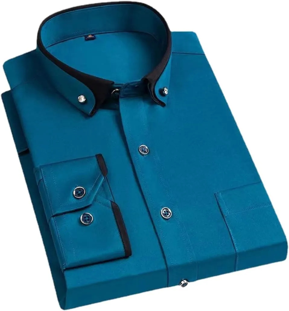 Men Long Sleeve Solid Color Causal Formal Shirt Men's Business Dress Shirts Plus Size