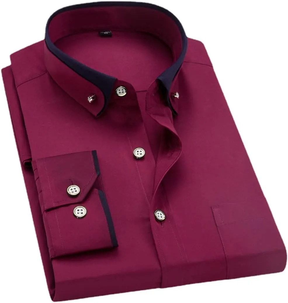 Men Long Sleeve Solid Color Causal Formal Shirt Men's Business Dress Shirts Plus Size