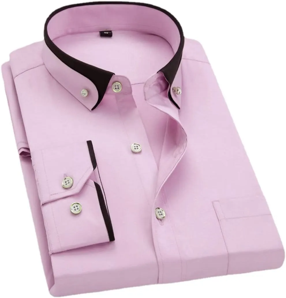 Men Long Sleeve Solid Color Causal Formal Shirt Men's Business Dress Shirts Plus Size