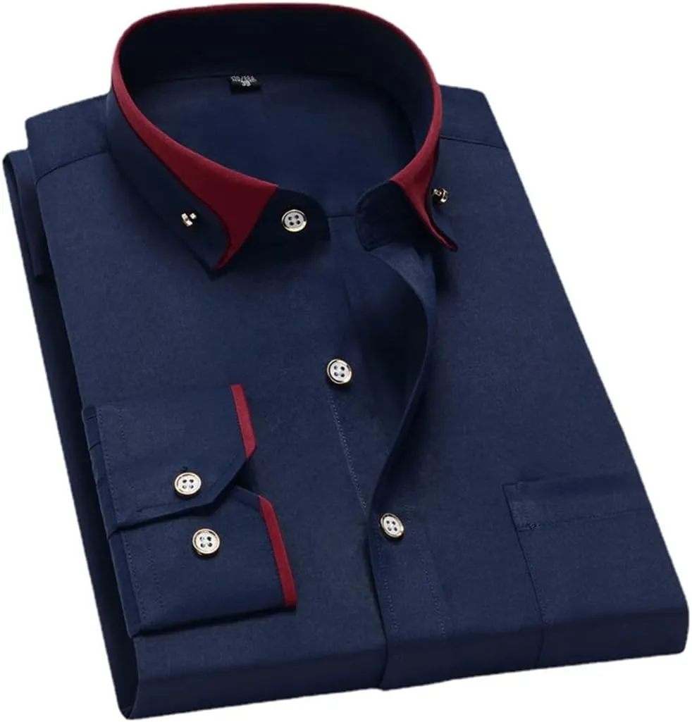 Men Long Sleeve Solid Color Causal Formal Shirt Men's Business Dress Shirts Plus Size