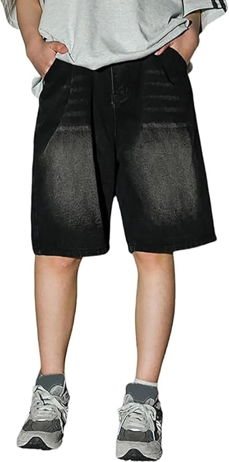 Men Loose Hip Hop Long Jean Shorts Work Denim Shorts with Pockets Skateboard Pants Streetwear Clothes