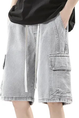 Men Wide Leg Y2K Hip Hop Mid Jean Shorts Work Denim Shorts with Pockets Casual 2025 Trendy Streetwear