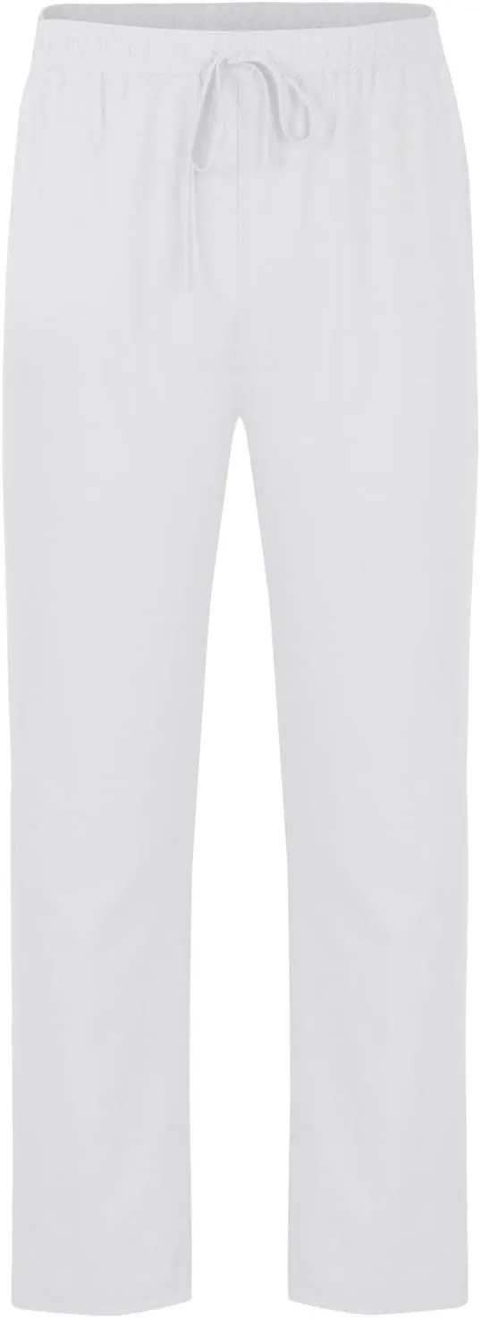 Mens 100% Cotton Drawstring Pants Elastic Waist Lightweight Trousers Casual Breathable Quick Dry Summer Beach Pant