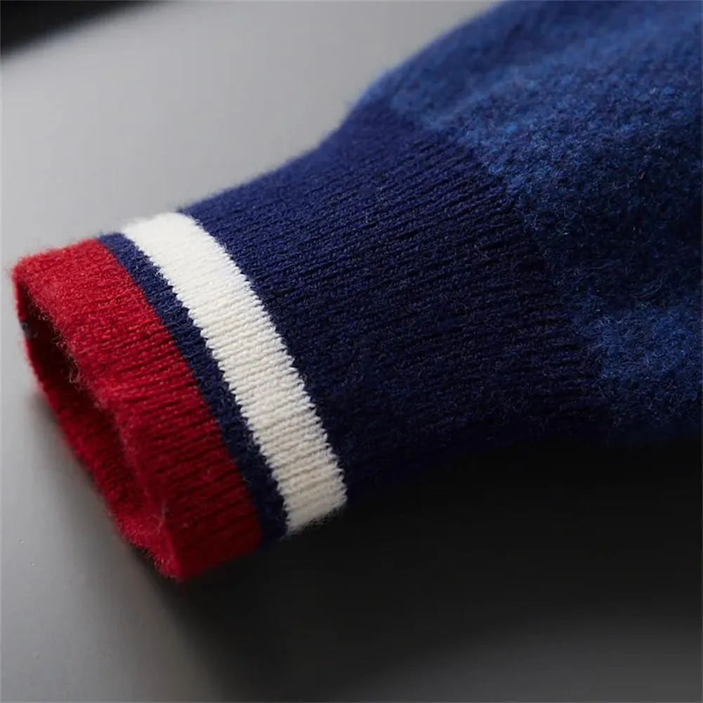 Men's 100% Merino Wool Cardigan Sweater Solid Button Down Sweater Jakcet Retro Splicing Jumper