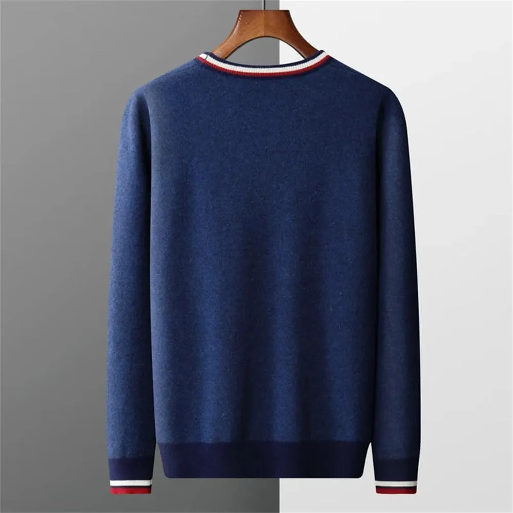 Men's 100% Merino Wool Cardigan Sweater Solid Button Down Sweater Jakcet Retro Splicing Jumper