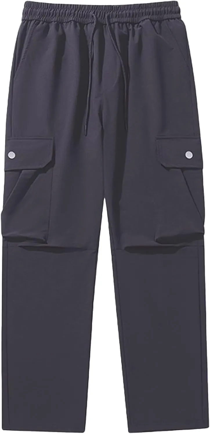 Mens Active Ice Silk Cargo Pants Ultra Stretch Breathable Workout Pants Outdoor Hiking Quick Drying Training Trousers