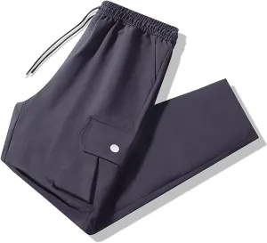 Mens Active Ice Silk Cargo Pants Ultra Stretch Breathable Workout Pants Outdoor Hiking Quick Drying Training Trousers