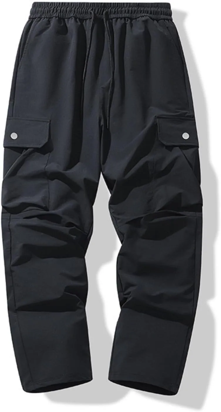 Mens Active Ice Silk Cargo Pants Ultra Stretch Breathable Workout Pants Outdoor Hiking Quick Drying Training Trousers