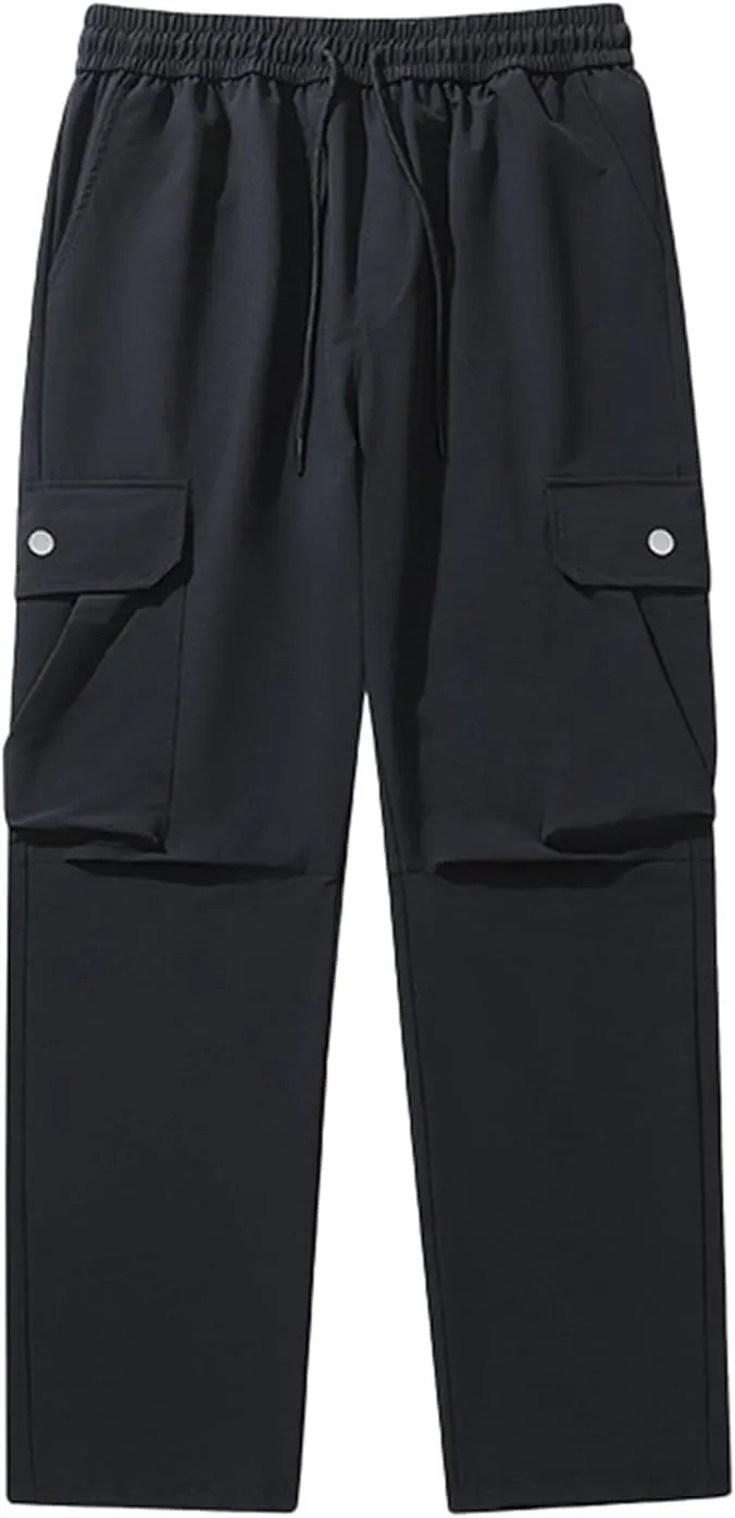 Mens Active Ice Silk Cargo Pants Ultra Stretch Breathable Workout Pants Outdoor Hiking Quick Drying Training Trousers
