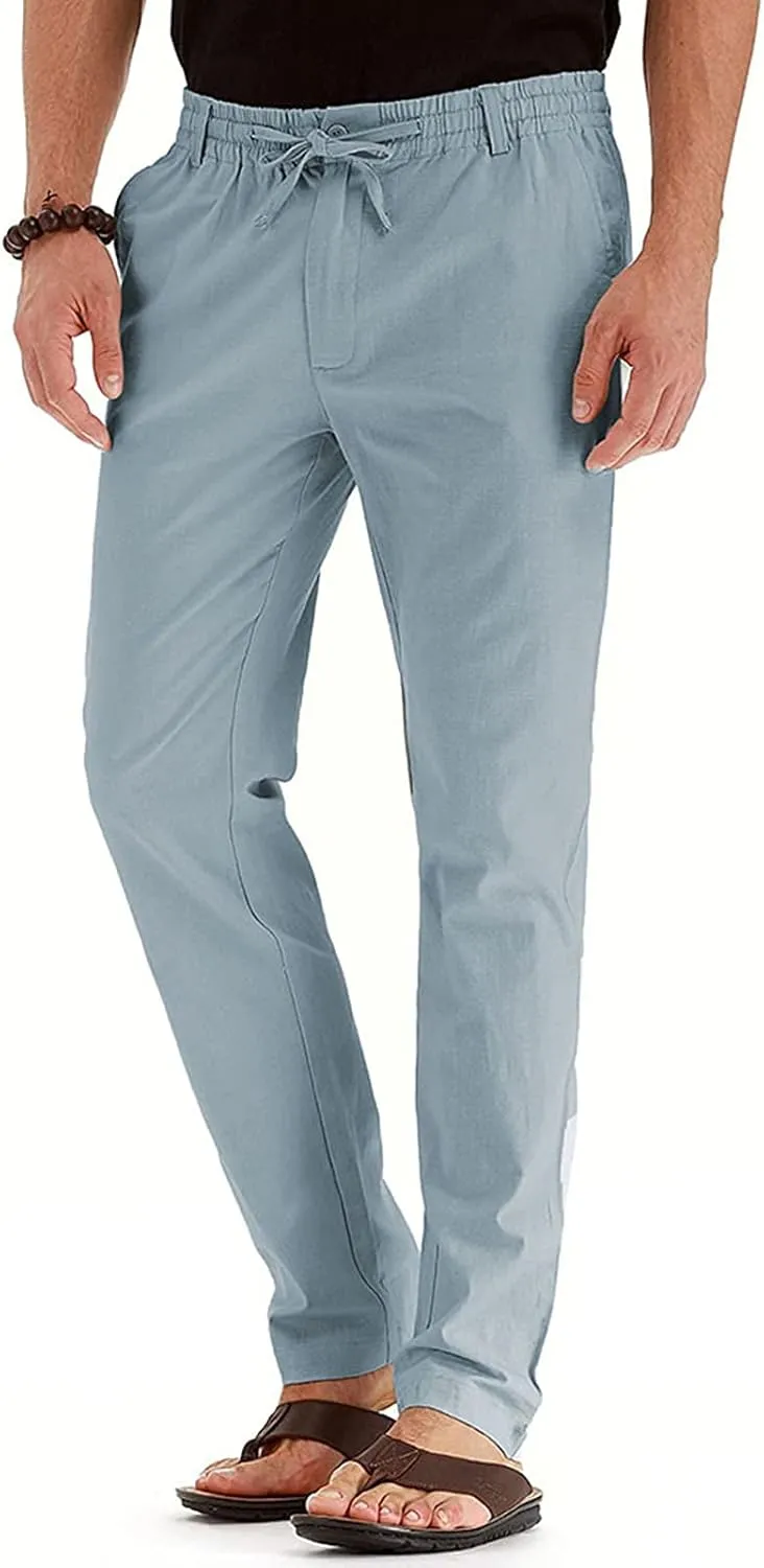 Mens Athletic Sweatpants Casual Straight Leg Trouser Elastic Waist Drawstring Cotton Jogger Running Pants with Pocket