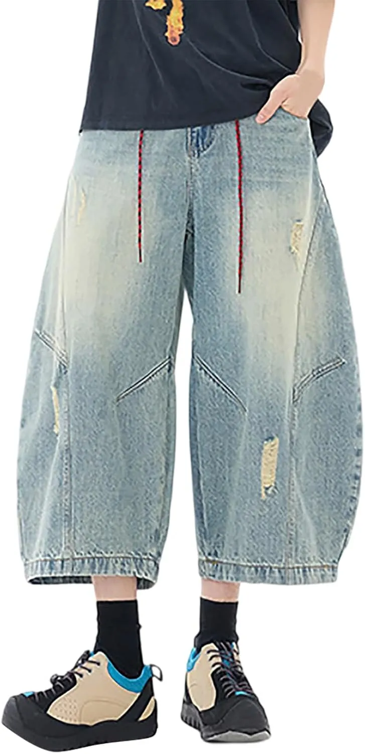 Mens Baggy Denim Jorts Y2K Vintage Loose Fit Hip Hop Jean Shorts Casual Summer Long Jeans Trendy Outfits