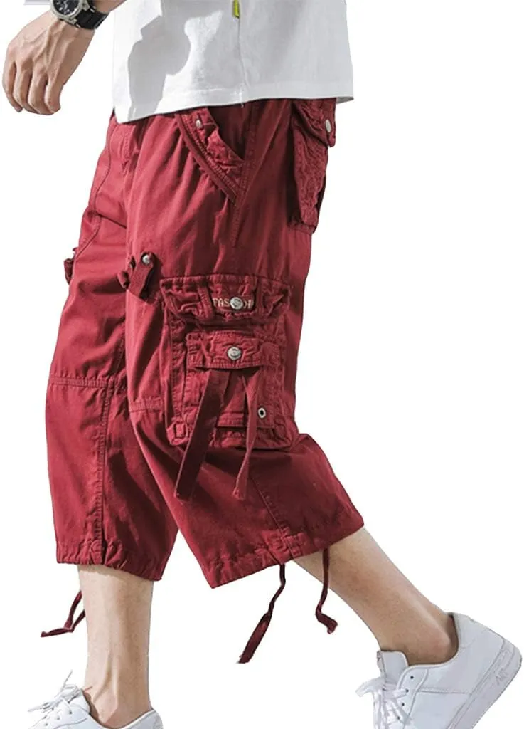 Men's Cargo Shorts 3/4 Loose fit, Cotton Cargo Shorts Below The Knee