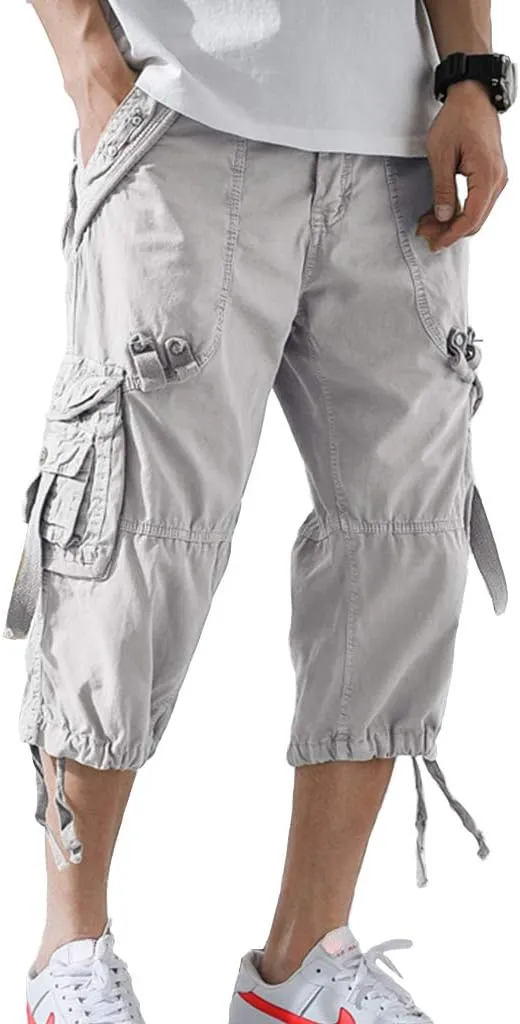 Men's Cargo Shorts 3/4 Loose fit, Cotton Cargo Shorts Below The Knee