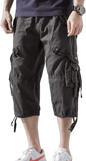 Men's Cargo Shorts 3/4 Loose fit, Cotton Cargo Shorts Below The Knee
