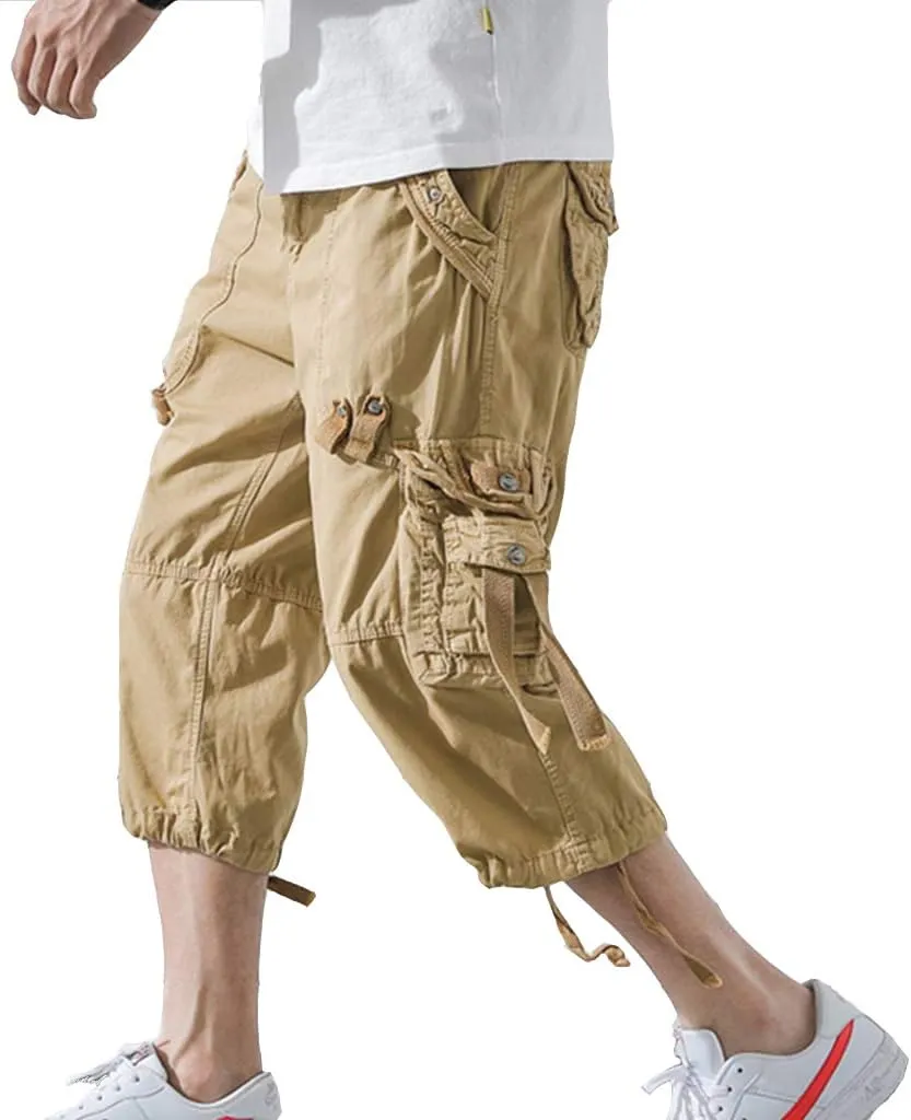 Men's Cargo Shorts 3/4 Loose fit, Cotton Cargo Shorts Below The Knee