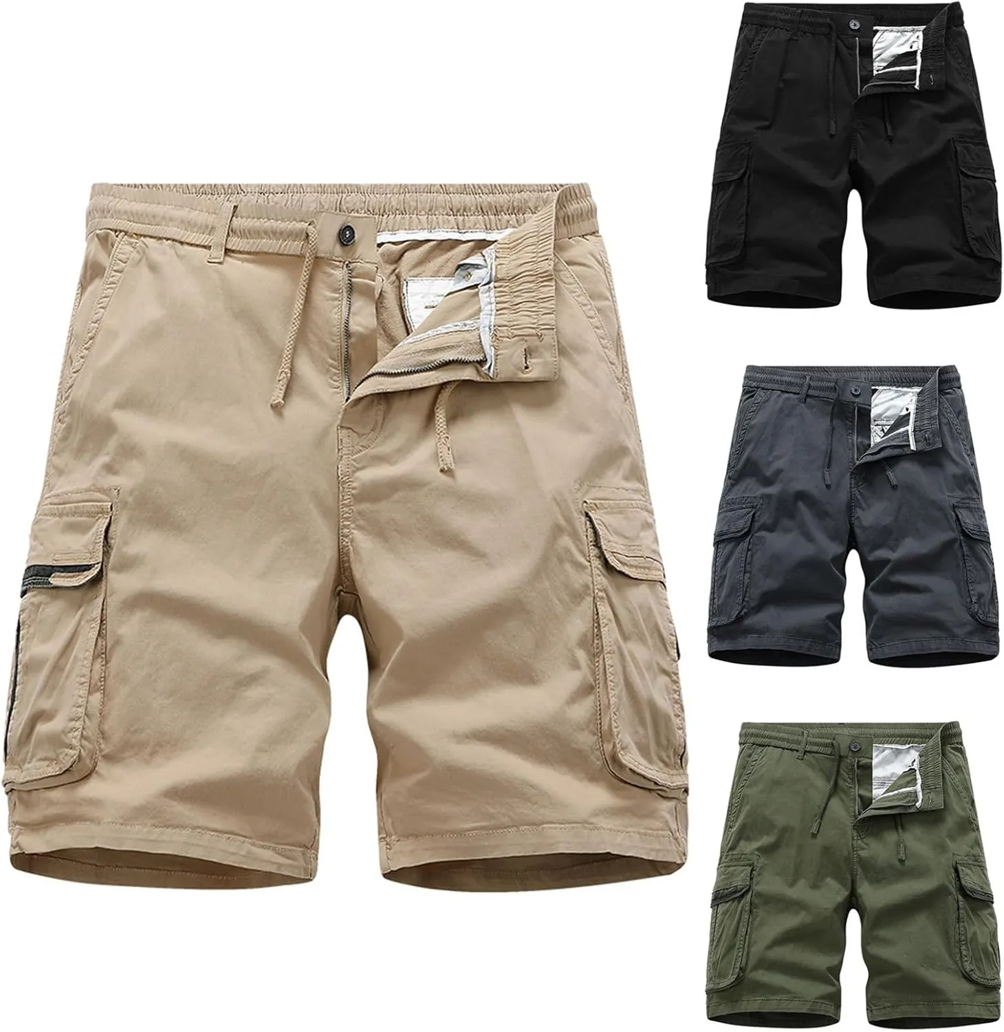 Mens Cargo Shorts Summer Beach Vacation Shorts Elastic Waist Outdoor Hiking Shorts Multi Pocket Cargo Pants