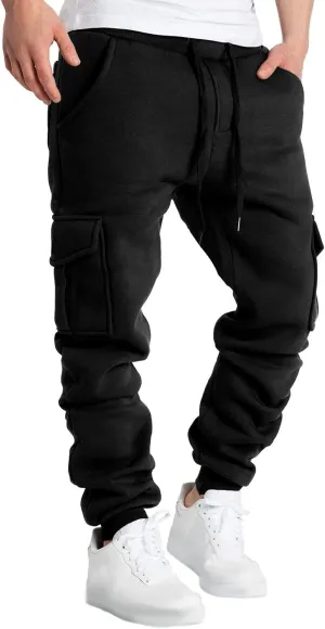 Mens Cargo Sweatpants Breathable Comfy Joggers Athletic Gym Pants Fall Winter Long Trousers with Pockets